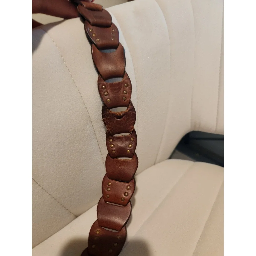 Vintage Brown‎ Leather Linked Belt Brass Hardware Medium Large 44